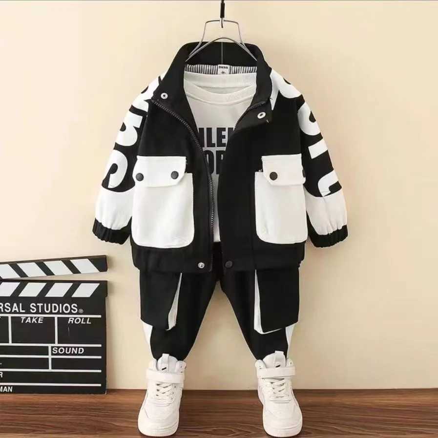 Clothing Sets Boys Workwear Set 2024 Spring and Autumn Childrens Sports Two Piece Set Childrens Fashion Letters 2 Pcs Kids Outfits