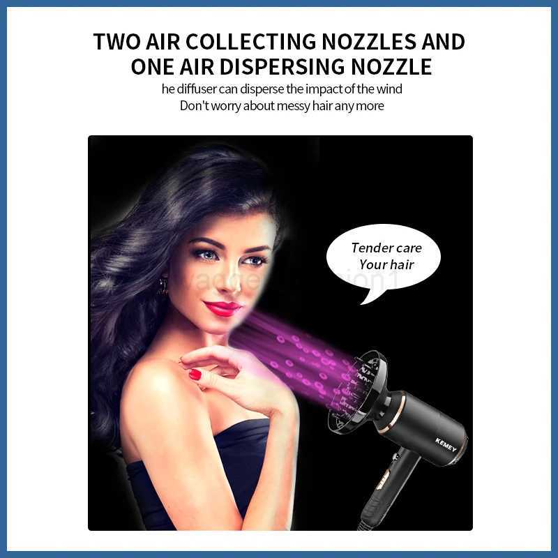 KEMEY KM-8896 Three-Gear Adjustable Automatic Thermostat Tail Hook 1300w Black Cold Hot Big Power Salon Professional Hair DryerBkl240717