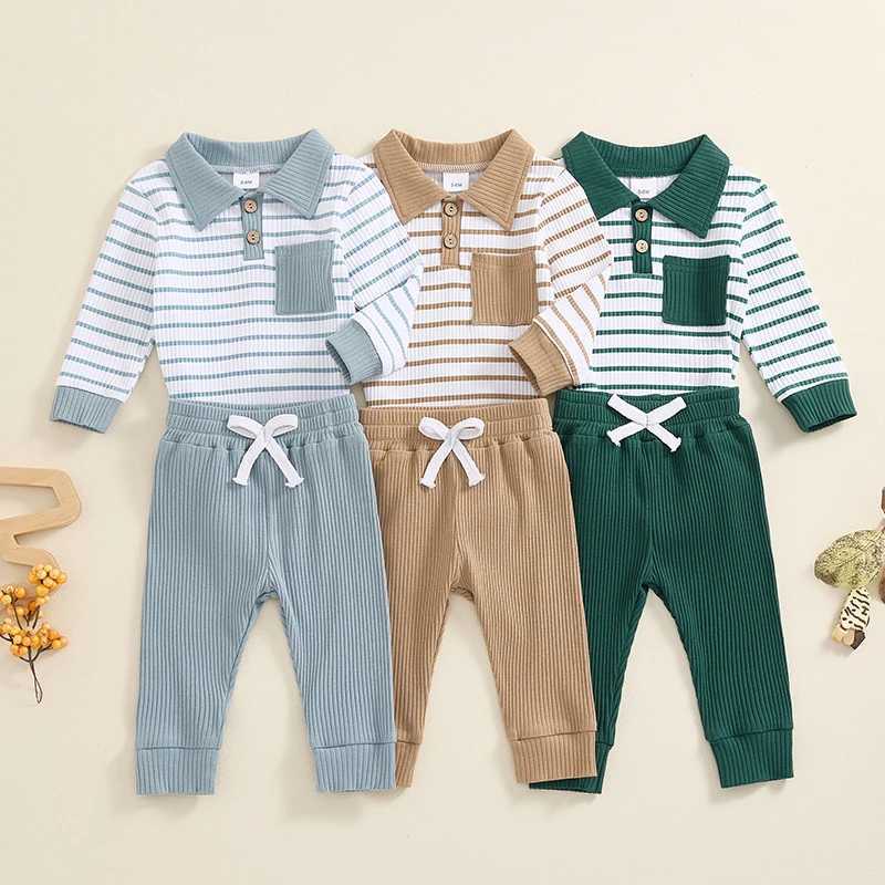 Clothing Sets 0-18M Newborn Infant Baby Boys Clothes Set Long Sleeve Striped Romper with Pants Fall Spring Toddler Clothing Outfits