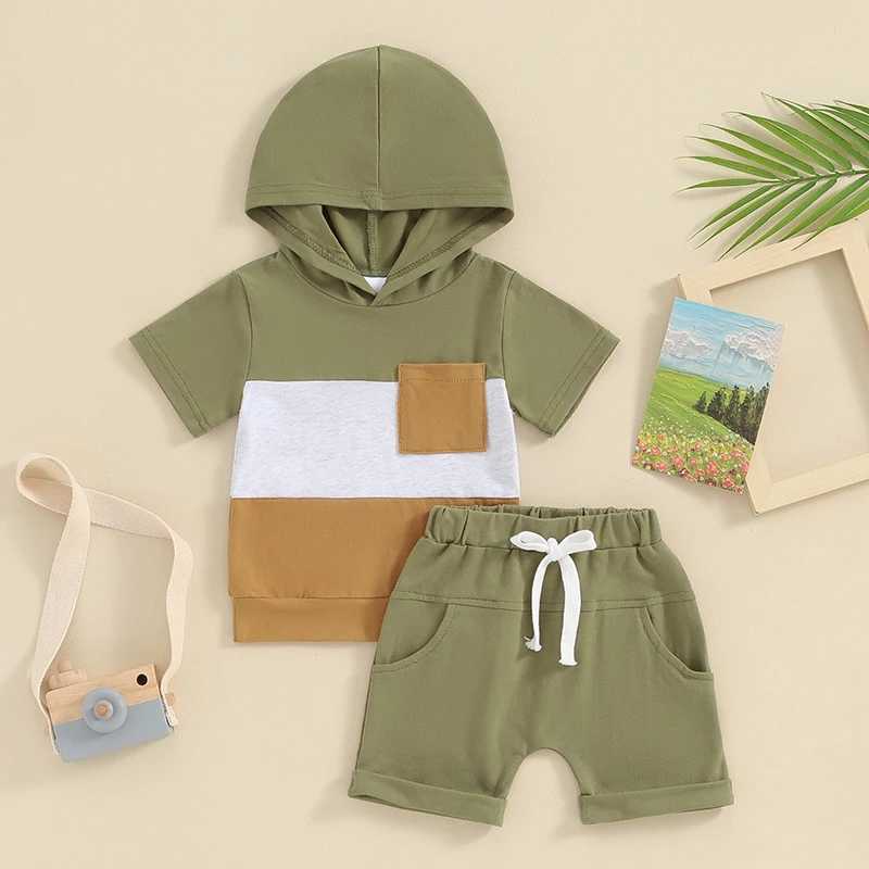 Clothing Sets Summer Cotton Baby Sets short sleeve Contrast Color Hooded Boy T-shirt + Shorts Sets Toddler Clothing Baby Boy Clothes