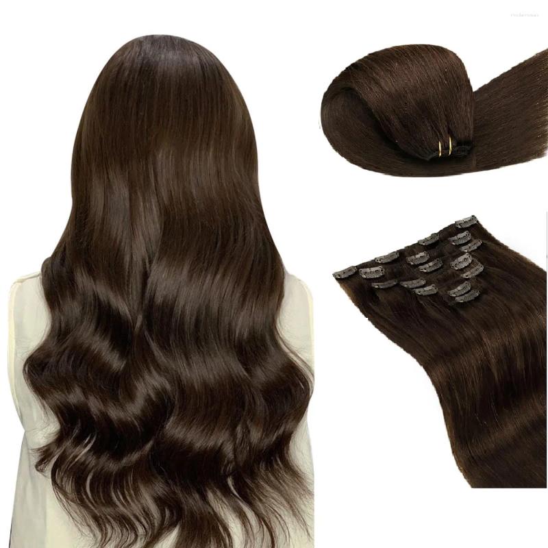 Clip In Human Hair Extensions 80g 7Pcs 16 Clips Ins Chocolate Brown Remy Brazilian Seamless Double Weft