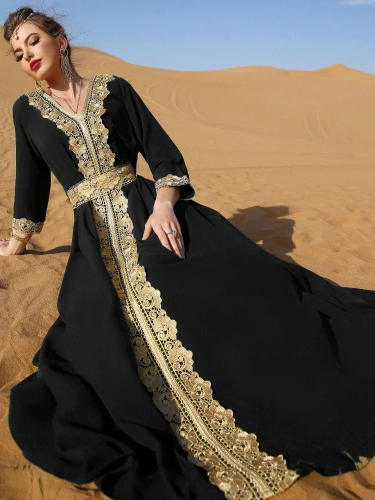 Eid Party Dress for Women Lace Dubai Arab Ramadan Abayas Caftan Kaftan Vestido Muslim Woman Abaya Long Dresses 240715