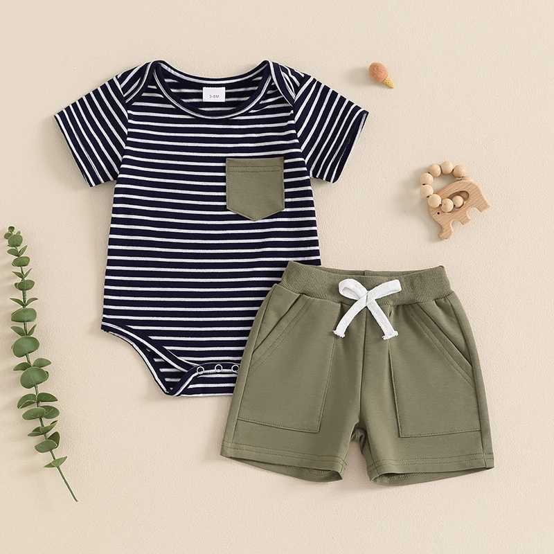 Clothing Sets Toddler Baby Boys Clothes Set Stripe Short Sleeve Romper with Elastic Waist Shorts Summer Set 2-piece Outfit Clothing