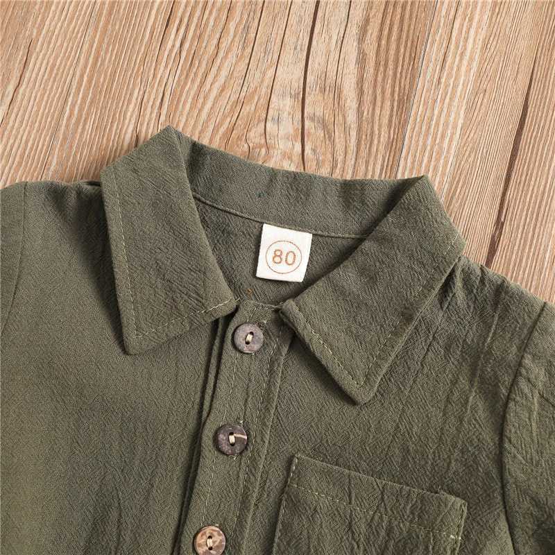 Clothing Sets Little Boys Cotton Flax Outfit Toddlers Summer Solid Color Lapel Short Sleeve Single-breasted Shirt Tops + Elastic Waist Shorts
