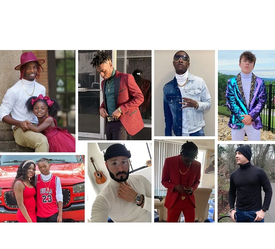 CNLONGBIDA Men's Sweaters Cotton Spandex Material LARGE Elastic Turtleneck Pullover Sweaters, Slim Fit Long Sleeve Knitted Casual Sweatshirts for