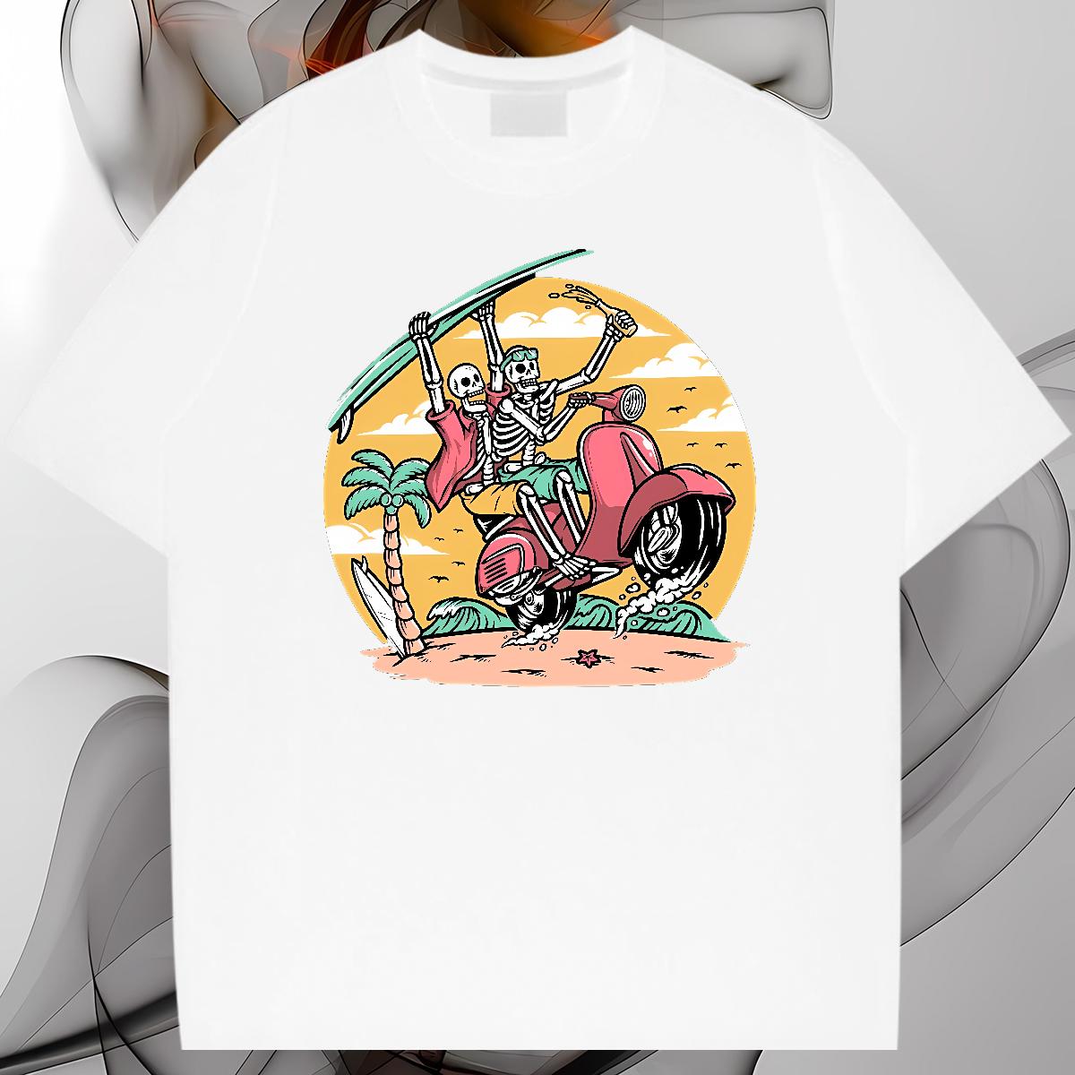 High Quality Men Tshirts Skeleton 100% Cotton 230g Cotton Breathable Hip Hop Street T Shirt For Man Cartoon Printing S-4XL Fashion New Tee Shirt