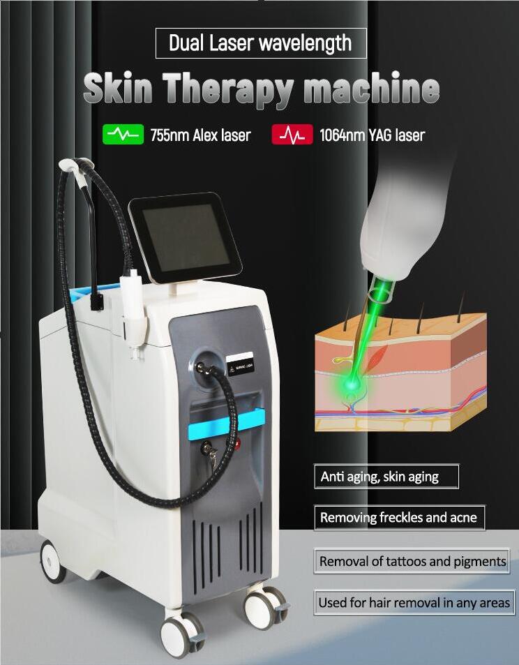 Original quality 1064nm 755nm ALEX ND YAG laser hair removal laser tattoos removal acne pigment freckles removal Fast spider veins Rosacea treatment b