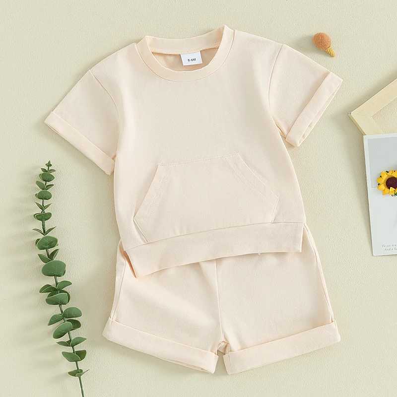 Clothing Sets Toddler Infant Boys 2 Piece Outfits Solid Color Short Sleeve Pocket T-Shirt and Elastic Shorts Summer Baby Boy Clothes Set