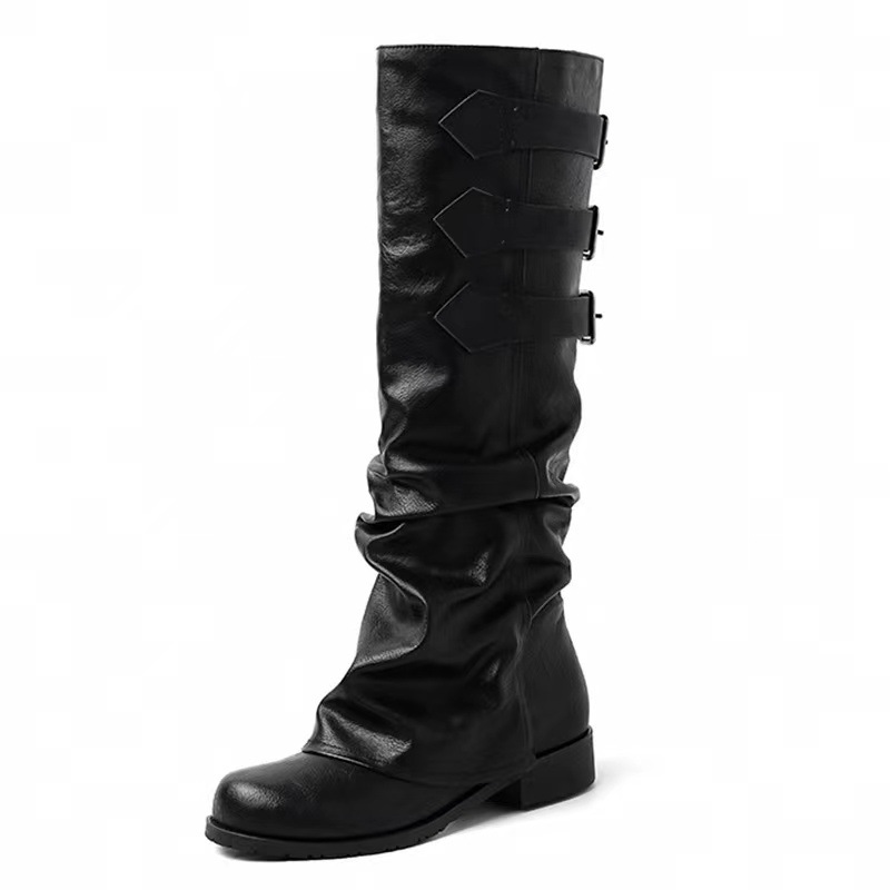 Retro short boots new Western style boots pants leg boots pleated pile boots knee high boots