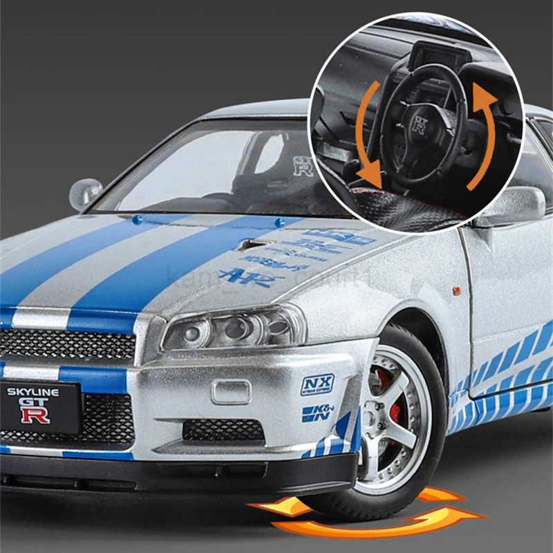 1 24 Nissan Skyline Ares GTR R34 Alloy Sports Car Model Diecasts Metal Racing Car Vehicles Model Sound Light Childrens Toys GiftM240717
