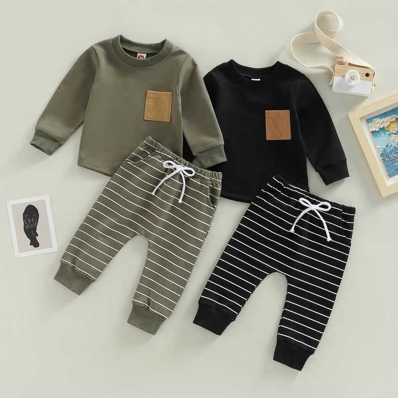 Clothing Sets Fashion Clothes Baby Clothes Sets Newborn Baby Boys Long Sleeve Pocket Sweatshirt Stripe Trousers Baby Boy Clothes Set