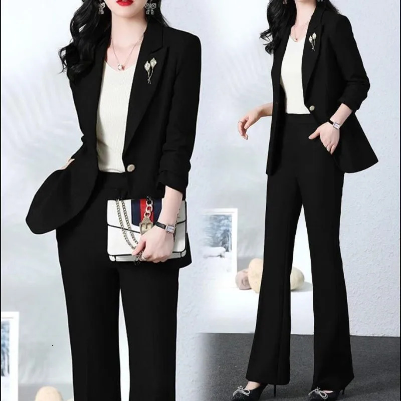 Spring and Autumn Fashion Blazer Coat Trousers Two Piece Womens Elegant Casual Suit Jacket Pants Set Female Clothing 240712