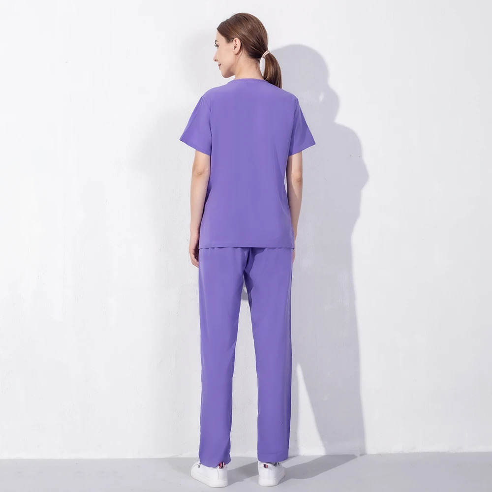 Womens Scrub Wholesale Short Sleeve V-neck Carer Set Nurse Uniforms Men Beauty Salon Working Uniform Pet Shop Cleaning Workwear 240716