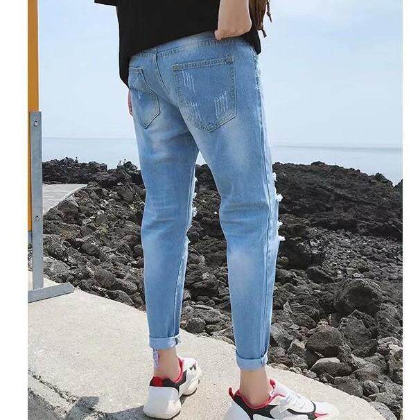 Designer's new men's jeans, Korean slim straight leg pants, classic ripped jeans