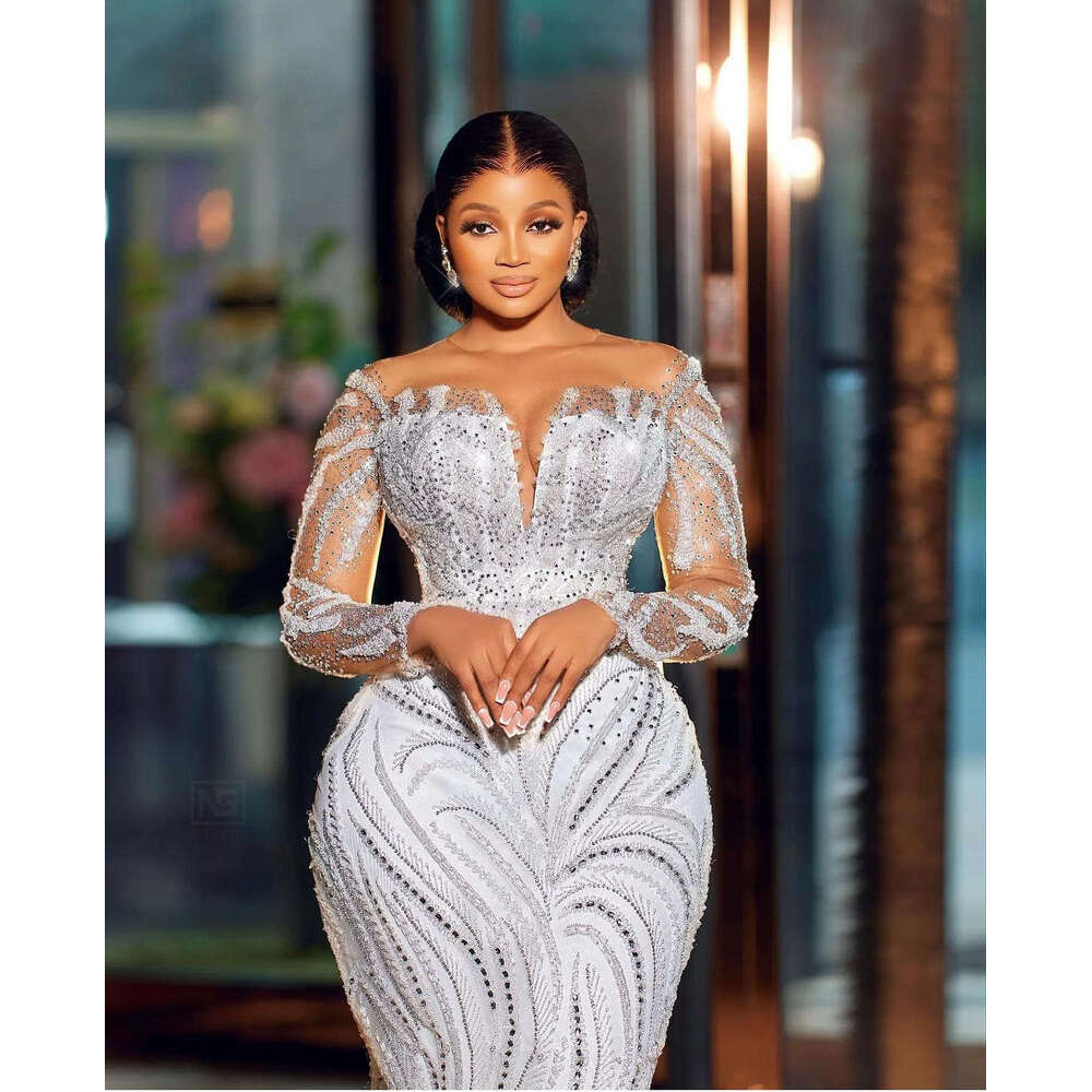 Beaded Bridal Mermaid Dresses Floral Ruffles Sparkly Bride Wedding Gowns Detachable Court Train Vestidos De Novia