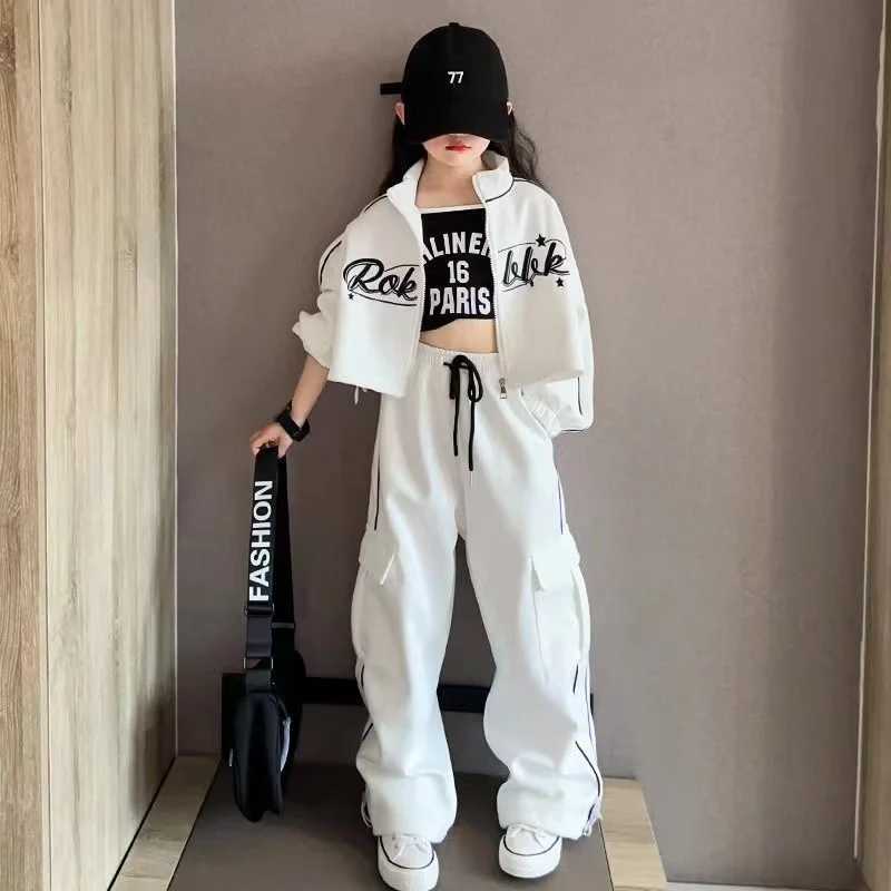 Clothing Sets Girls Spring and Autumn Set 2024 Childrens New Style Trendy Middle and Large Childrens Sports and Leisure Two piece Set