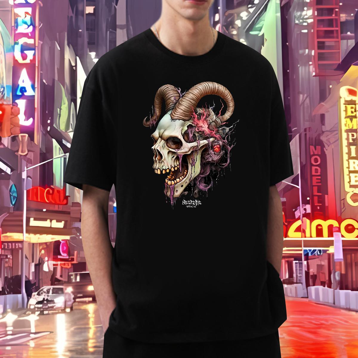 DIY Customized T Shirt For Man Skeleton 230g Cotton Black White Men Tshirts Beach Cotton O Neck Short Sleeves Wholesale Wear