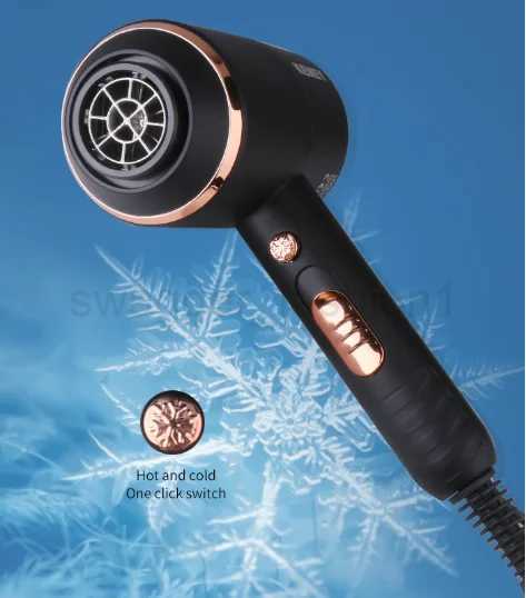 KEMEY KM-8896 Three-Gear Adjustable Automatic Thermostat Tail Hook 1300w Black Cold Hot Big Power Salon Professional Hair DryerBkl240717