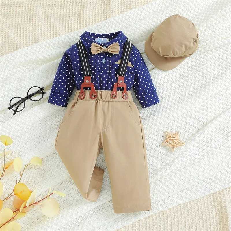 Clothing Sets Baby Boys Autumn Clothing 3Pcs Gentleman Outfits Long Sleeve Dots Print Bodysuit + Suspender Pants + Hat Set Infant Clothes