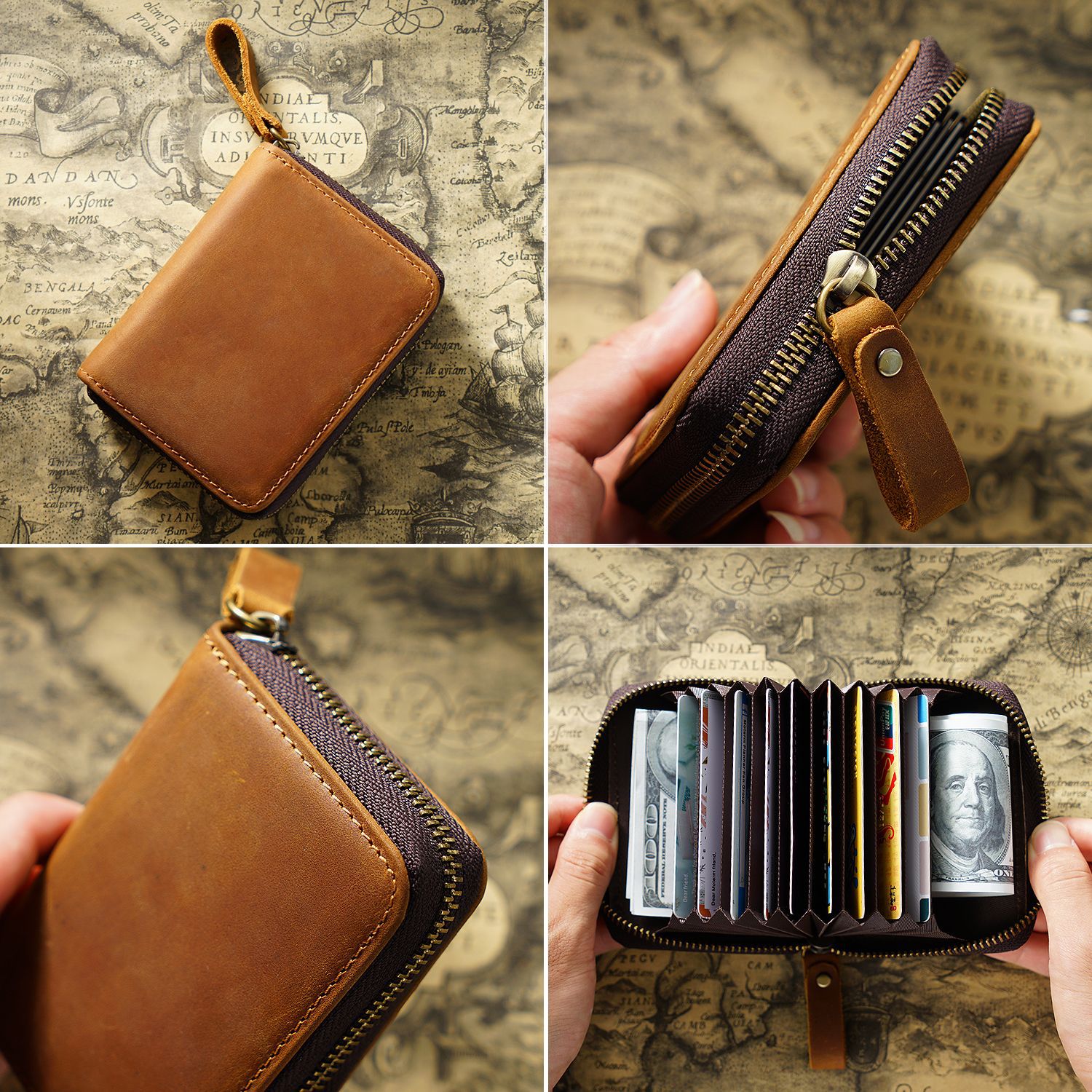 Crazy Horse Leather Card Holder for Men Zipper Card Wallet Rfid Card Purse For Male Carteras With Cardholders Woman Purse
