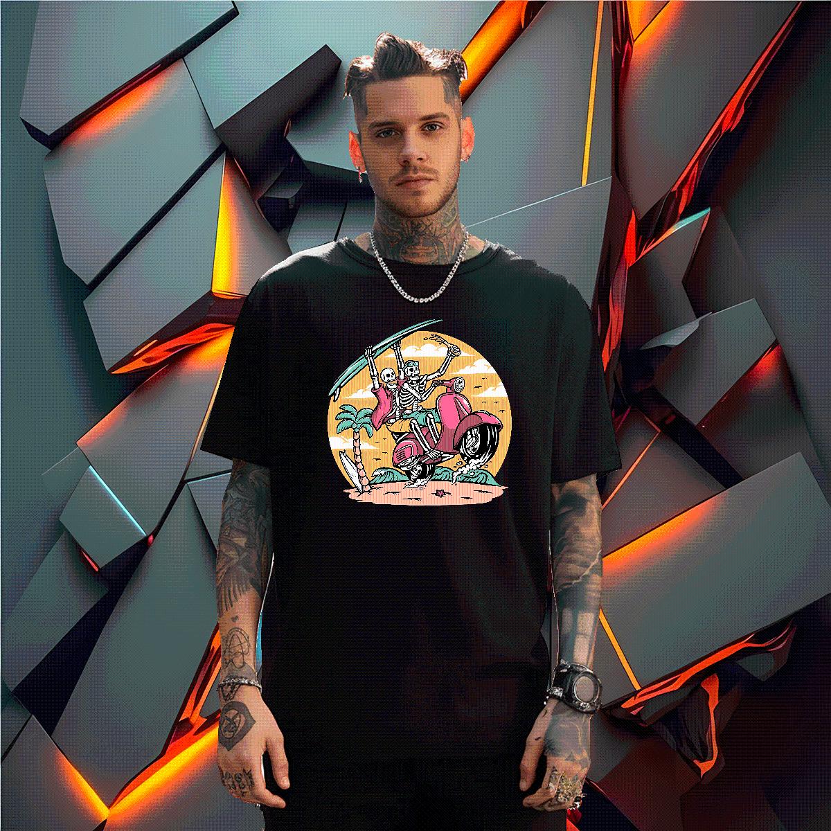 2024 Designer T shirt Skeleton 230g Cotton Oversized 4XL Men Tees High Street Hip Hop Short Sleeve Cotton O-Neck Wholesale Tops Shirt