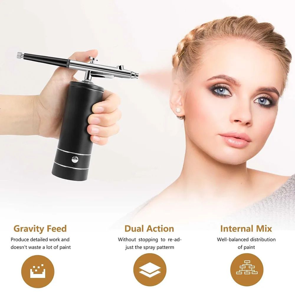 Portable Rechargeable Wireless Airbrush With Compressor Double Action Spray Gun for Face Beauty Nail Art Tattoo Craft Cake Paint 240711
