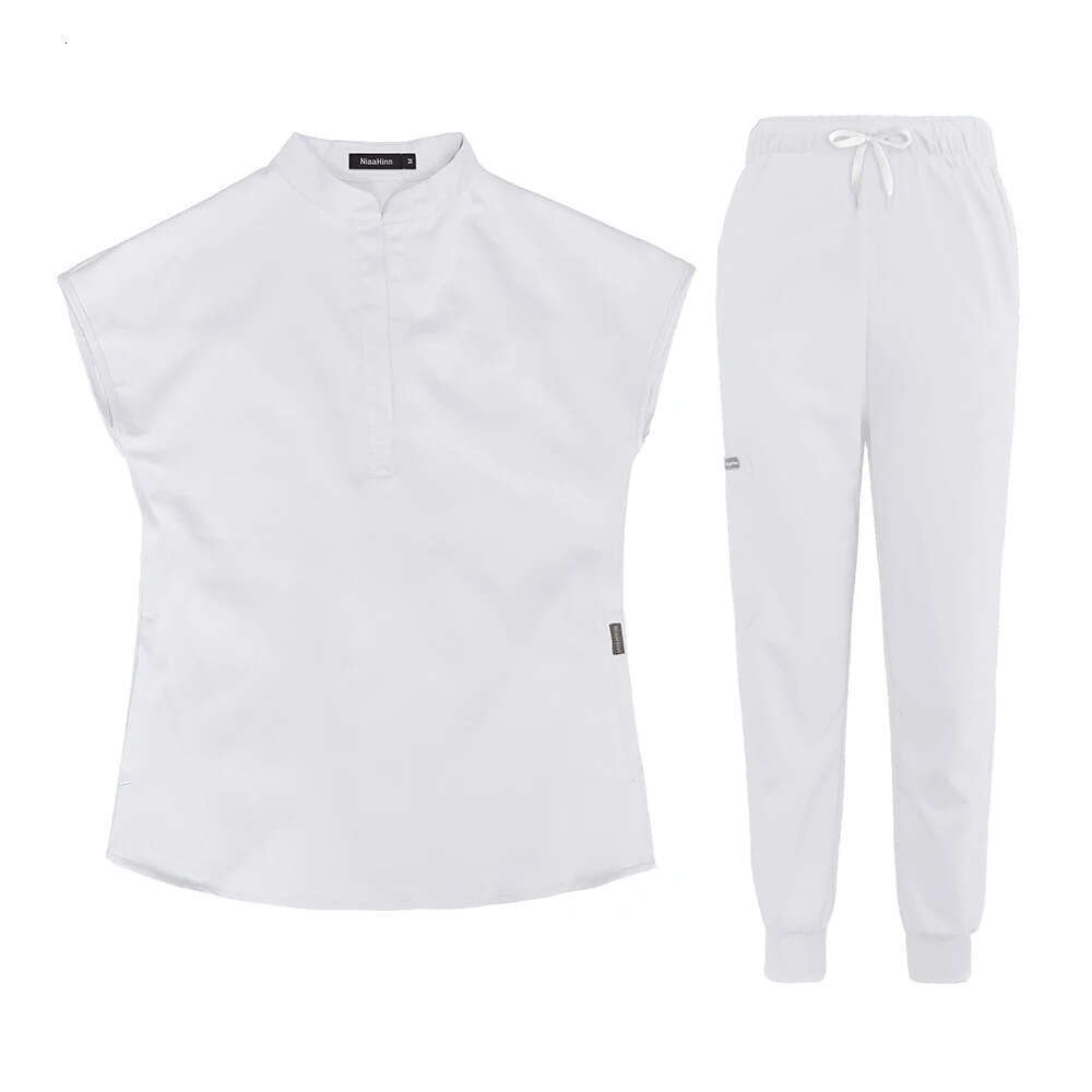 Niaa Hinn Scrubs for Women Uniform Scrubs Set Zip Up New Product Long Non-ironing Solid Leisure Time Popular Fashion Sexy Temperament Linen Short Wais