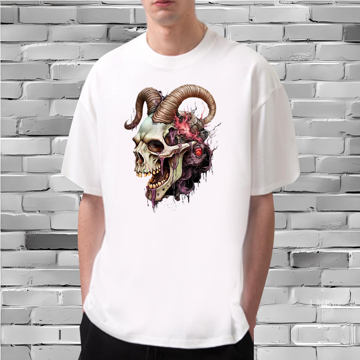 Classic Man T Shirts Skeleton 100% Cotton 230g Street Casual Breathable Short Sleeve Men Tshirts Fashion Customized Polos