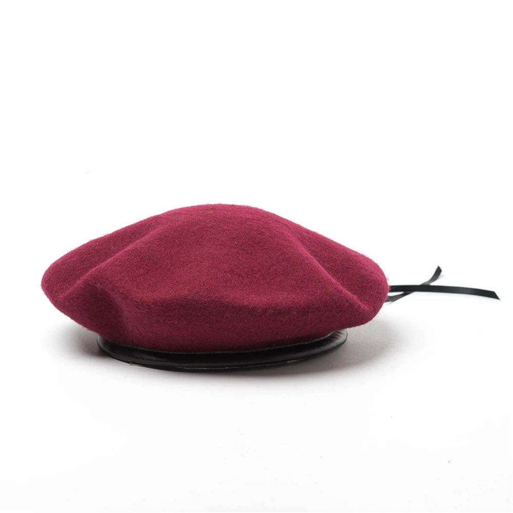 BUTTERMERE French Beret Women Autumn Winter Wool Leather Female Japanese Vintage Blue Yellow Purple Green Womens Felt Cap 240716