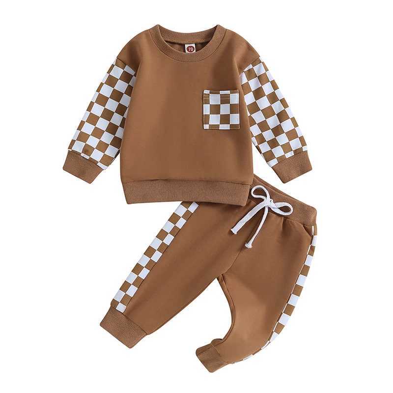 Clothing Sets 0-3Y Infant Newborn Baby Boy Clothes Checkerboard Patchwork Sweatshirts And Pants 2pcs Outfit Cotton Baby Autumn Clothing Sets