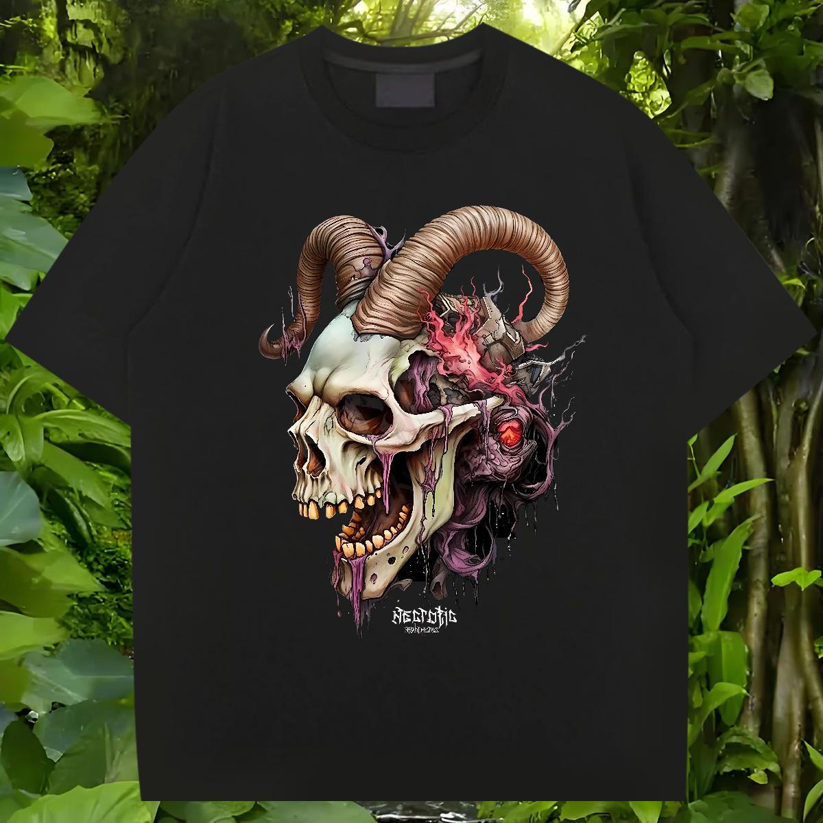 Classic T-Shirts for Men Skeleton 230g 100% Cotton Anime Print Men Tees Casual Short Sleeve Cotton O-Neck 5A Tops Shirt