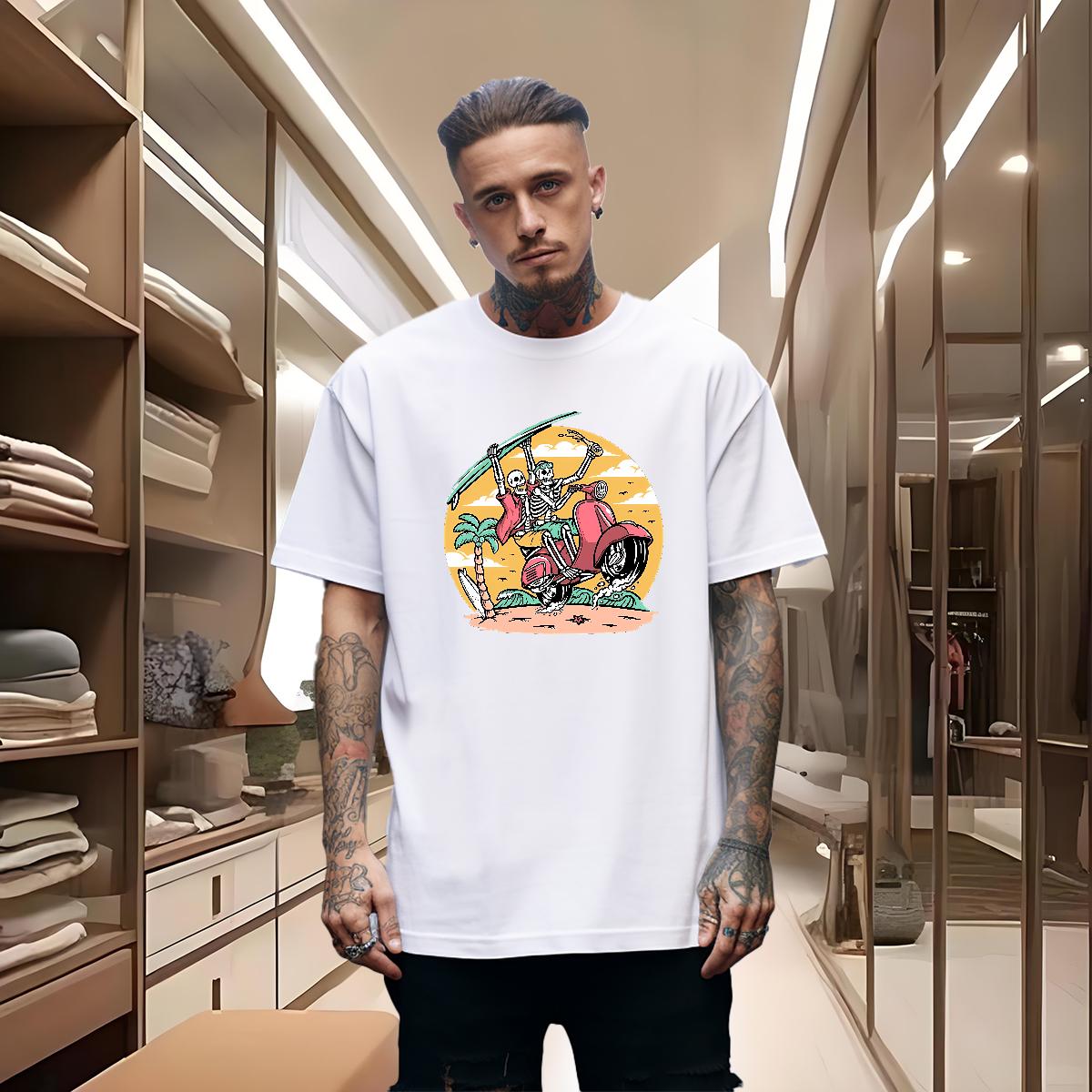 Loose T-Shirts Skeleton 230g Cotton Street Cotton Breathable Short Sleeve Men Tshirts Designer DIY Anime Tee Shirt