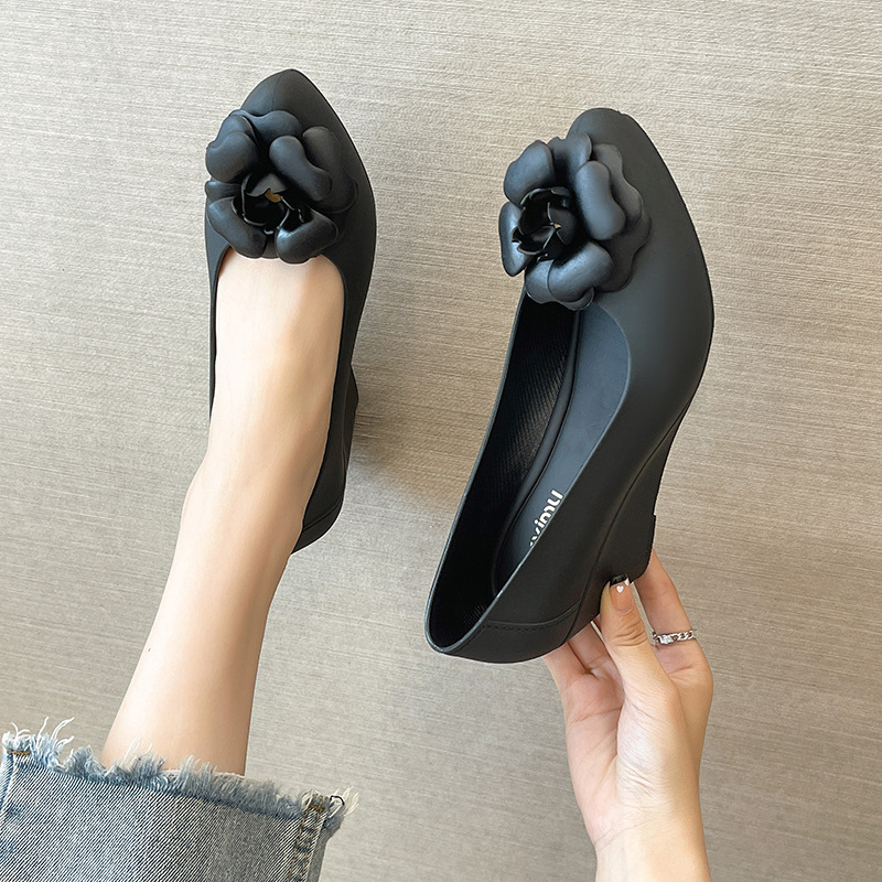 76cce Camellia Brand pumps wer women pointed toe wedges waterproof high heels shoes woman ral buckle jelly tacones mujer