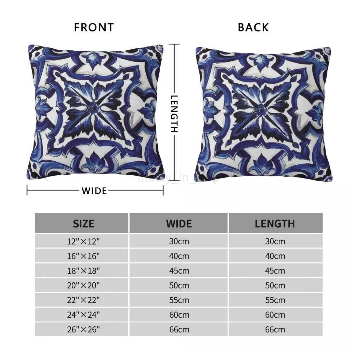 Blue Ornate Floral Mediterranean Sicilian Tile Square pillowcase pillow Cover Cushion Comfort Throw pillow for Home BedroomM240717