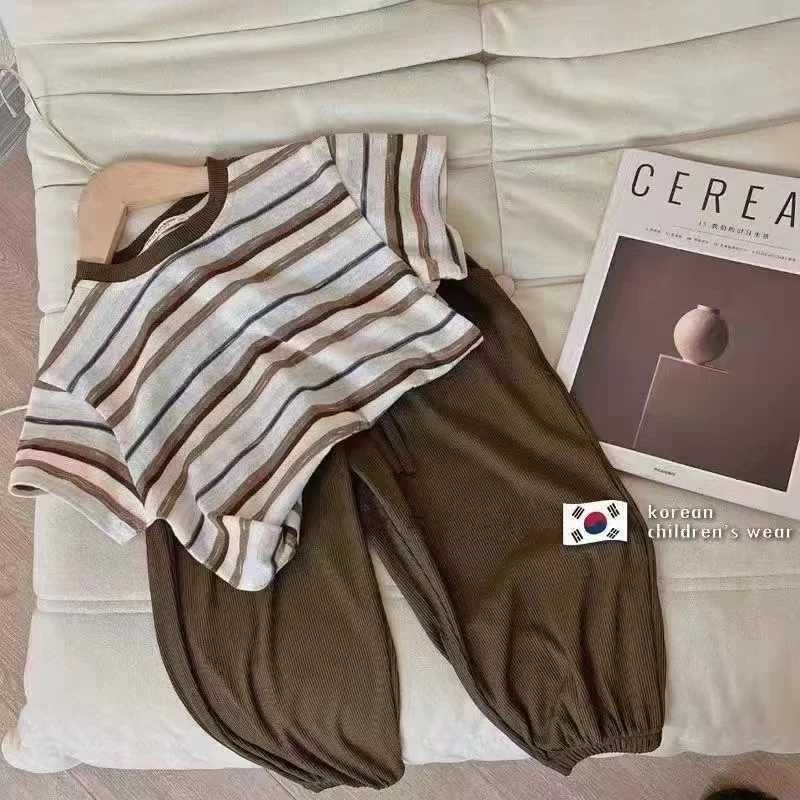 Clothing Sets Fashion Baby Girl Boy Ice Silk Clothes Set Striped T shirt+ Pant 2PCS Infant Toddler Child Clothes Suit Summer Baby Clothes 1-6Y