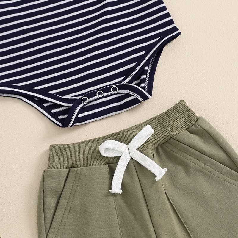 Clothing Sets Toddler Baby Boys Clothes Set Stripe Short Sleeve Romper with Elastic Waist Shorts Summer Set 2-piece Outfit Clothing