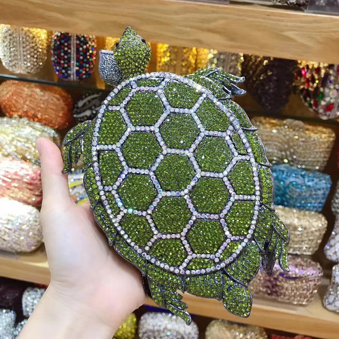Turtle Animal Shape Evening Bags Stones Clutches for Women Formal Dinner Rhinestone Handbags Wedding Bridal Crystal Clutch Purse 240716