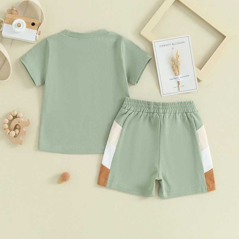 Clothing Sets Summer Clothing Set Toddler Clothes Set Kids Short Sleeve T-Shirt Contrast Colors Elastic Shorts Infant Baby boy Clothes suits