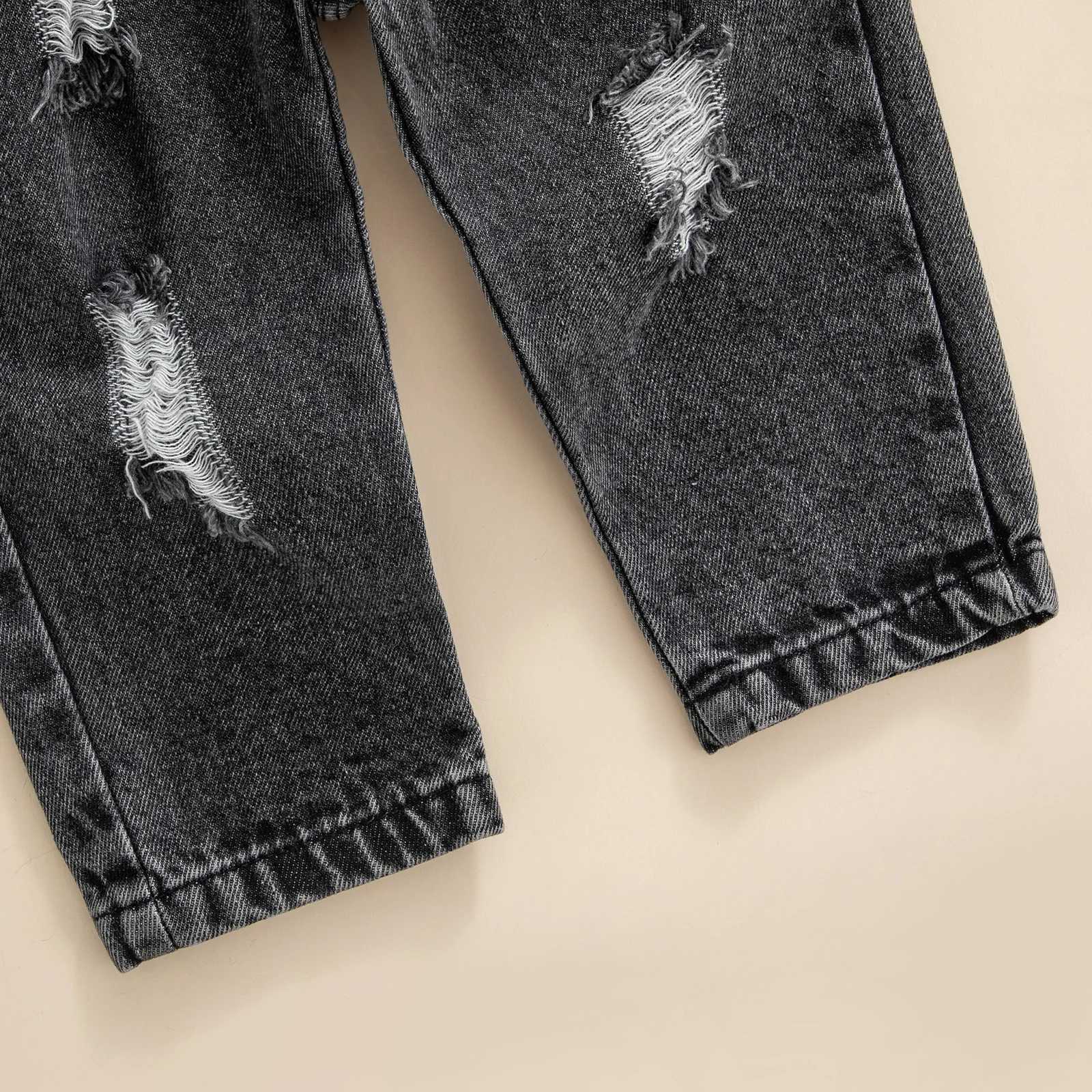 Clothing Sets Infant Baby Boys 2 Pieces Outfits Summer Solid Color Short Sleeve T-Shirt Tops + Ripped Jeans Denim Pants Set 0-3Y