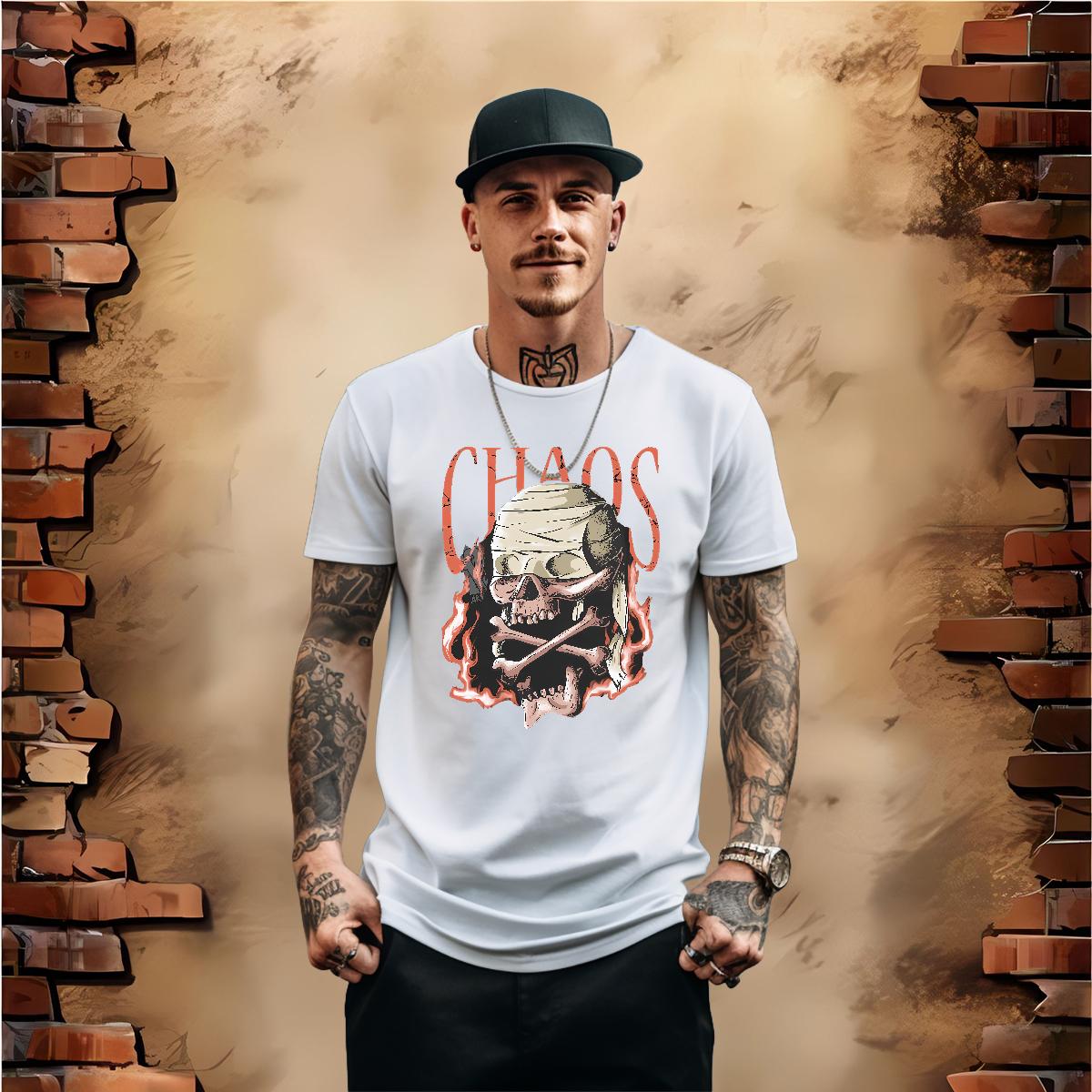 Casual New Man T Shirts Skeleton 230g Cotton Anime Home Outdoor Men Tees Round Neck Short Sleeve Loose Fit