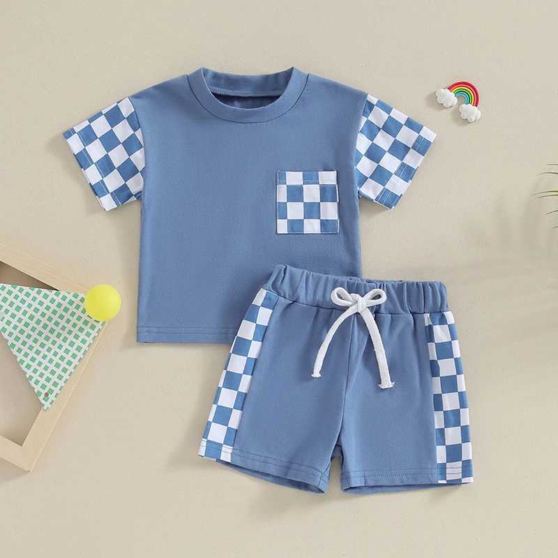 Clothing Sets Kids Clothes Set Baby Boys Plaid Print T-Shirt + Shorts Summer Clothing Cotton Casual Boys Tracksuit Children Baby Clothes Set