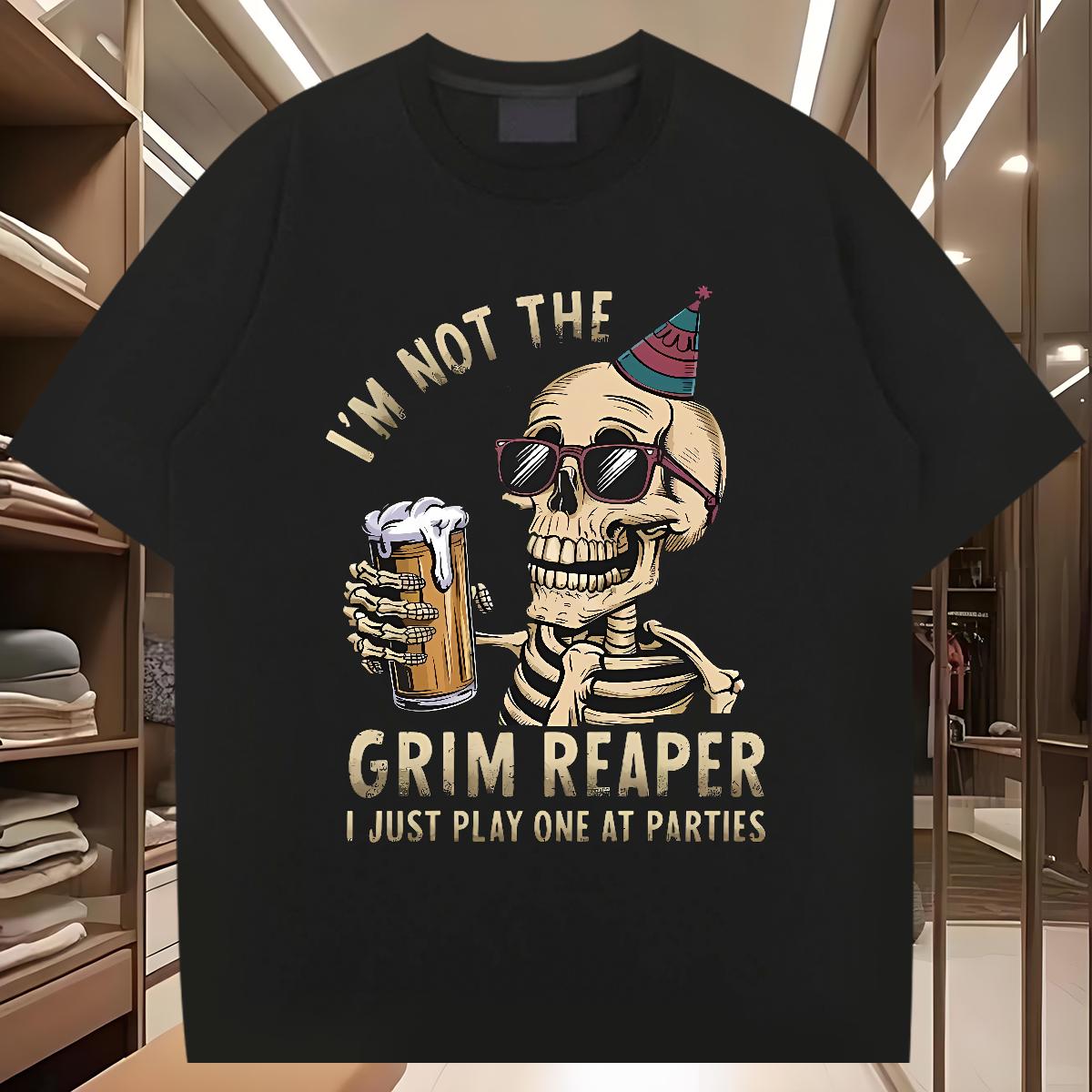 Cool T Shirt For Man Skeleton 100% Cotton 230g Beach 180g Cotton Men Clothes T-Shirt Fashion New Graphic Tees