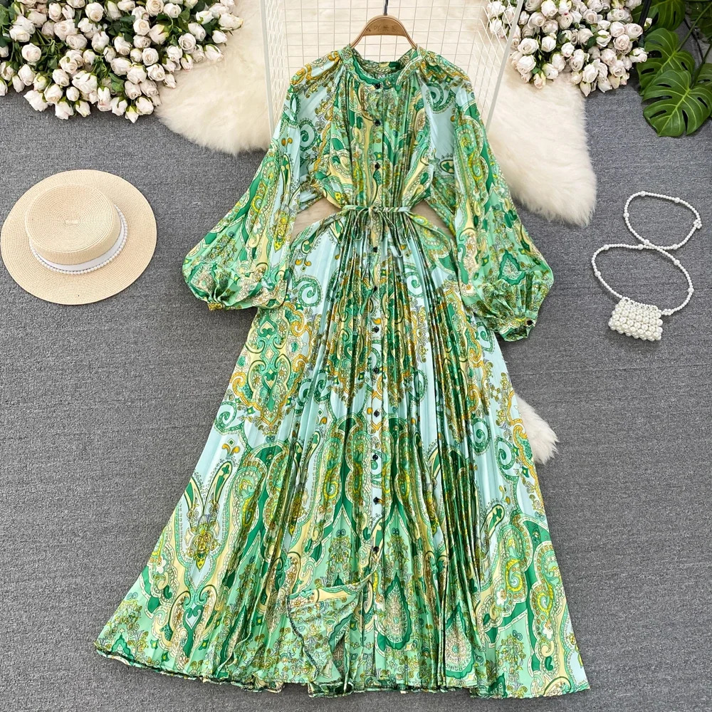 Dresses For Women Floral Lantern Sleeve Dress Womens Printed Chiffon Loose Vestidos Femininos Elegante Korean Fashion Dropship 240712