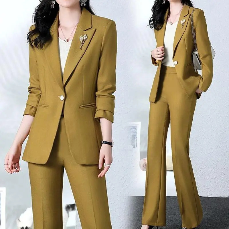 Spring and Autumn Fashion Blazer Coat Trousers Two Piece Womens Elegant Casual Suit Jacket Pants Set Female Clothing 240712