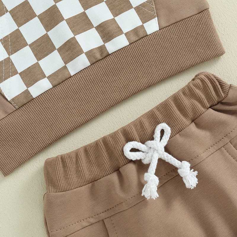 Clothing Sets 0-3Y Boys Clothing Sets Summer Short Sleeve Checkerboard Print Hooded Tops and Shorts Kids Clothes Casual Clothing Sets