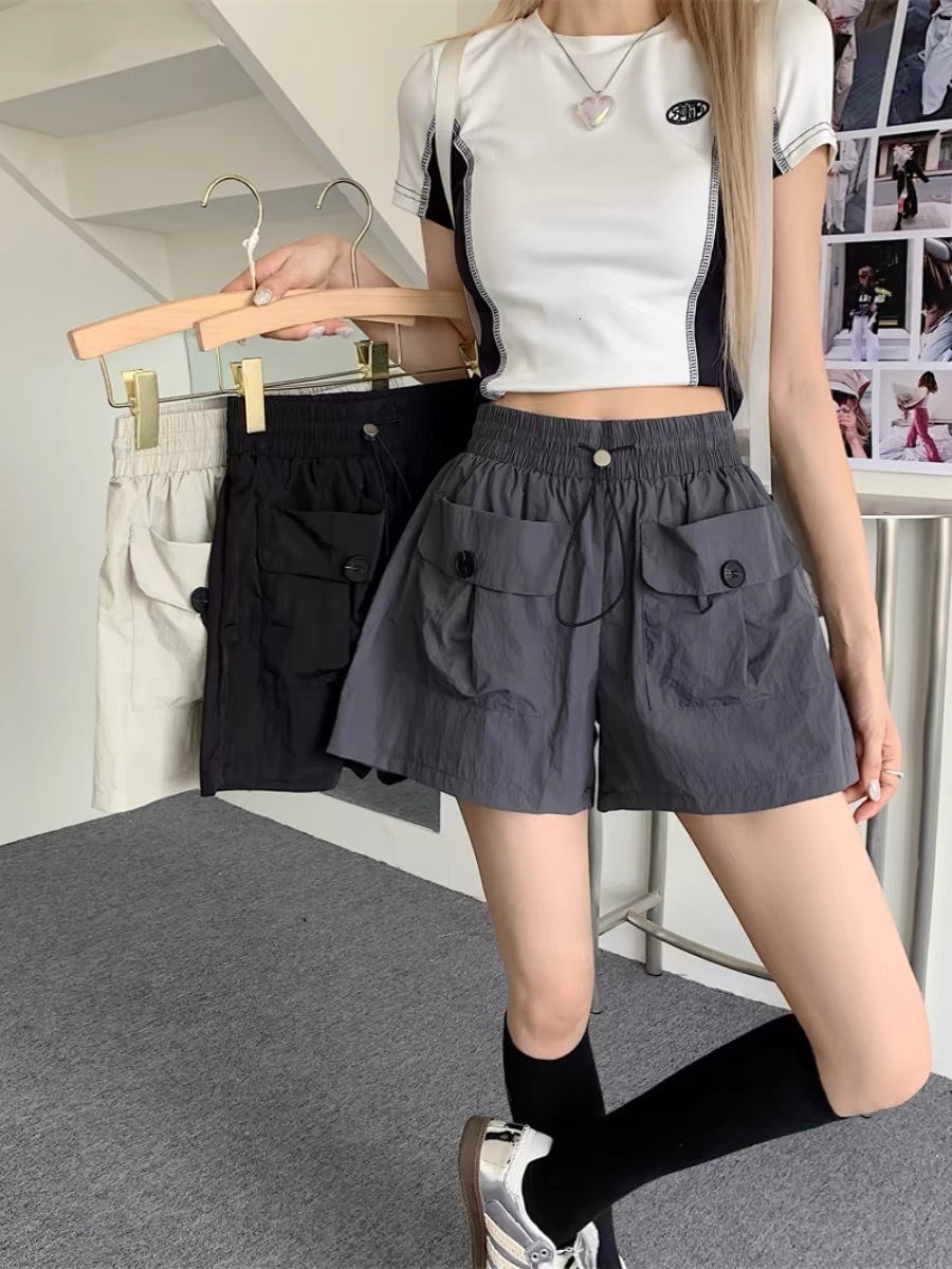 Official photo Jinmian Yamamoto design sense pocket work women's loose wide leg casual pants shorts