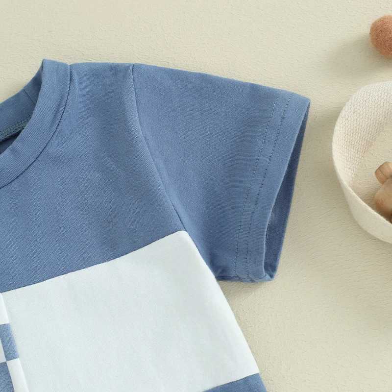 Clothing Sets Baby Boy Summer Outfits Clothing Set Plaid Patchwork Short Sleeve T-Shirt and Elastic Shorts Set Toddler Children Clothes