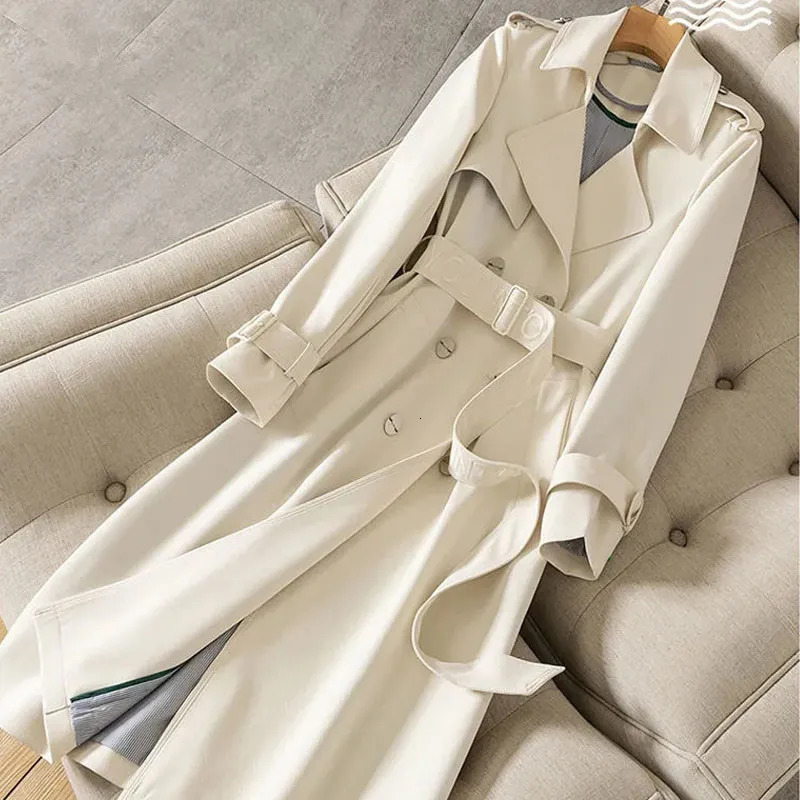 Spring Autumn Casual Women Mid-length Trench Coat With Letter Embroidery Sashes Double-breasted Lapel Female Windbreaker Outwear 240716