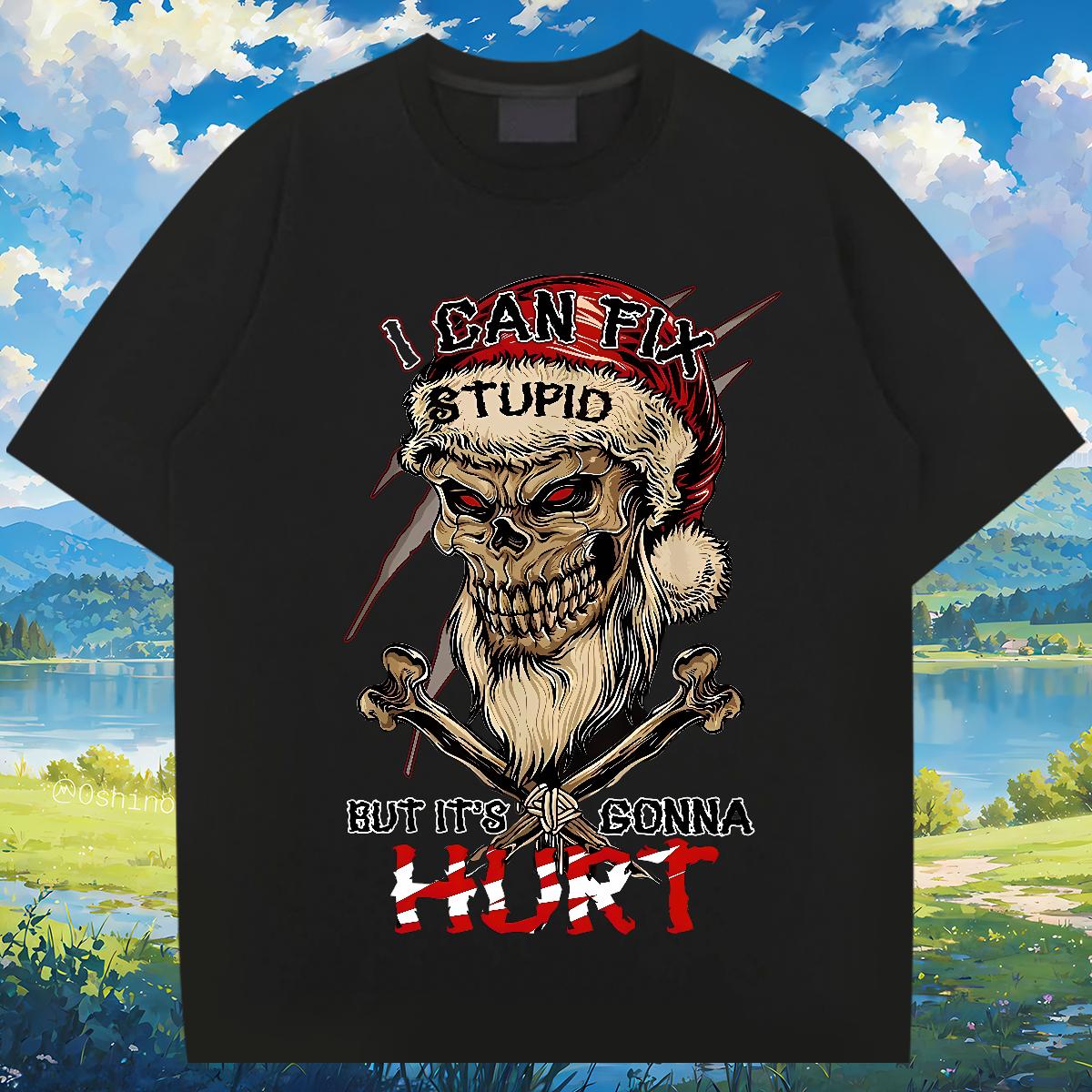 Stylist T Shirt For Man Skeleton 100% Cotton 230g Black Oversized Street Wear Men Clothes T-Shirt Crew Neck Cotton Breathable Brand