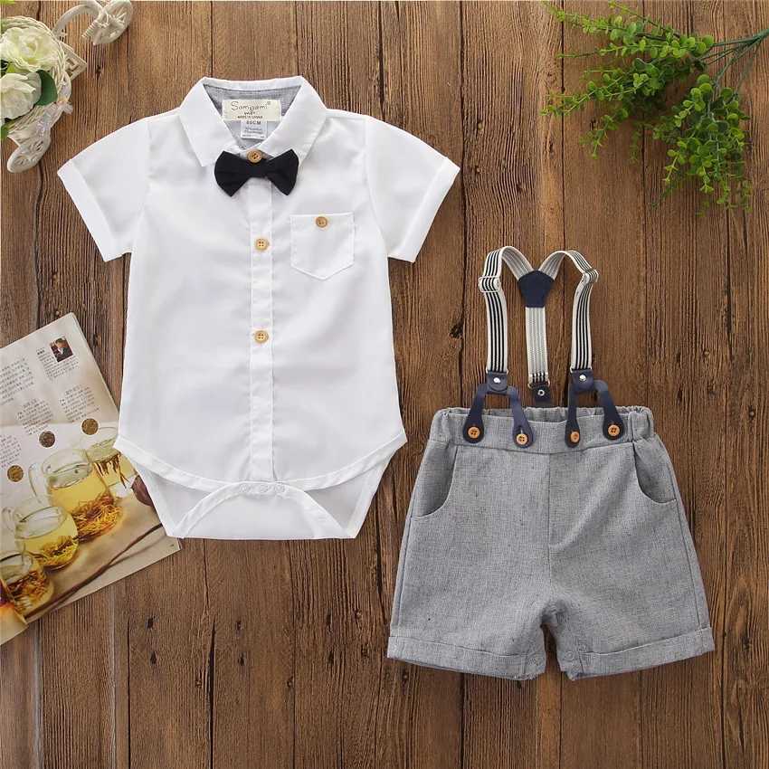 Clothing Sets Baby Summer Clothing Toddler Kid Baby Boy Gentleman Clothes Short Sleeve Shirts Romper + Overall Bib Shorts 2Pcs Outfit